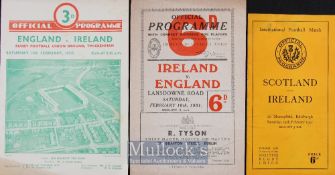 1950 and 1951 Irish Rugby Programmes (3): England v Ireland 4pp card, Twickenham 1950; with the