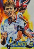 Bryan Robson Signed Football Print a colour print depicting Robson in England kit, ~with compliments