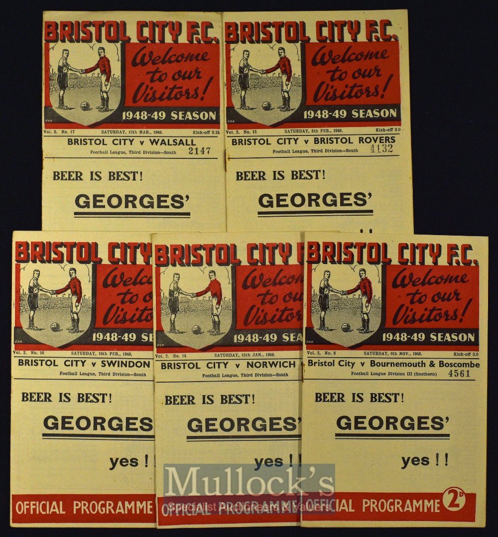 1948/49 Bristol City v Bournemouth football programme plus v Norwich City, v Swindon Town, v Bristol