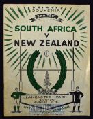 1956 South African Rugby Tour to NZ 3rd Test Programme: For the game at Christchurch, large issue,