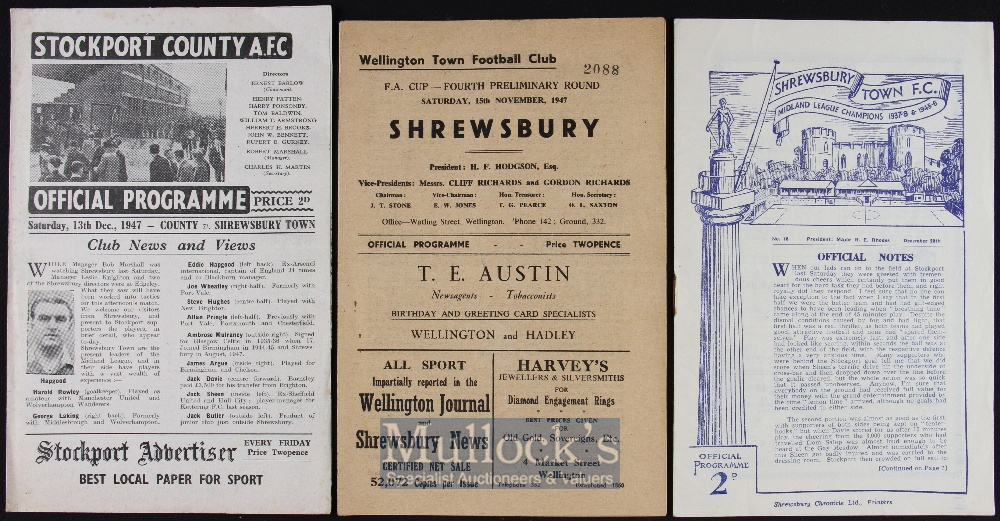 1947/48 Wellington Town v Shrewsbury Town FA Cup football programme 15 November 1947 at Bucks Head