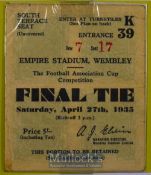 1935 FA Cup final West Bromwich Albion v Sheffield Wednesday football match ticket 27 April 1935.