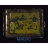 Early 20th Century Rugby Scene Metal Vesta Case: c.5cm x 3cm white metal (tarnished) with bright