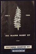 1963 Southern Counties v NZ All Blacks Rugby Programme: Striking cover to this 18pp issue from