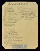 1932/33 Middlesbrough Football Autographs to include Bob Baxter, Micky Fenton, Billy Brown etc,