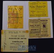 1963/64 FA Cup match tickets Manchester Utd home v Sunderland, aways v Barnsley, v Sunderland (2nd