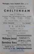 1948/49 Wellington Town v Cheltenham FA Cup tie football programme 13 November 1948. Good.