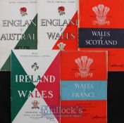 1958 Five Nations Welsh Rugby etc Programmes (5): Good set, Wales v Scotland (minor spine sellotape)