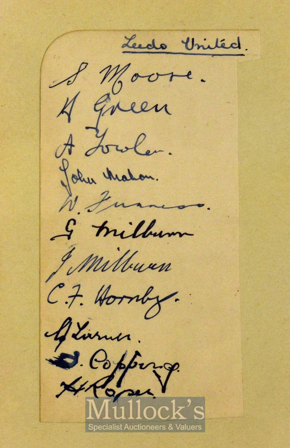 1933/34 Leeds United Football Autographs on album page and laid to paper, include Wilf Copping,