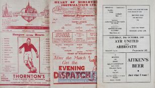 1949/50 Ayr Utd v Arbroath football programme date 29 October, 1948/49 Hearts v Third Lanark 5