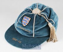 Bobby Moore~s 1972/73 Yugoslavia v England International Football Cap – with England badge