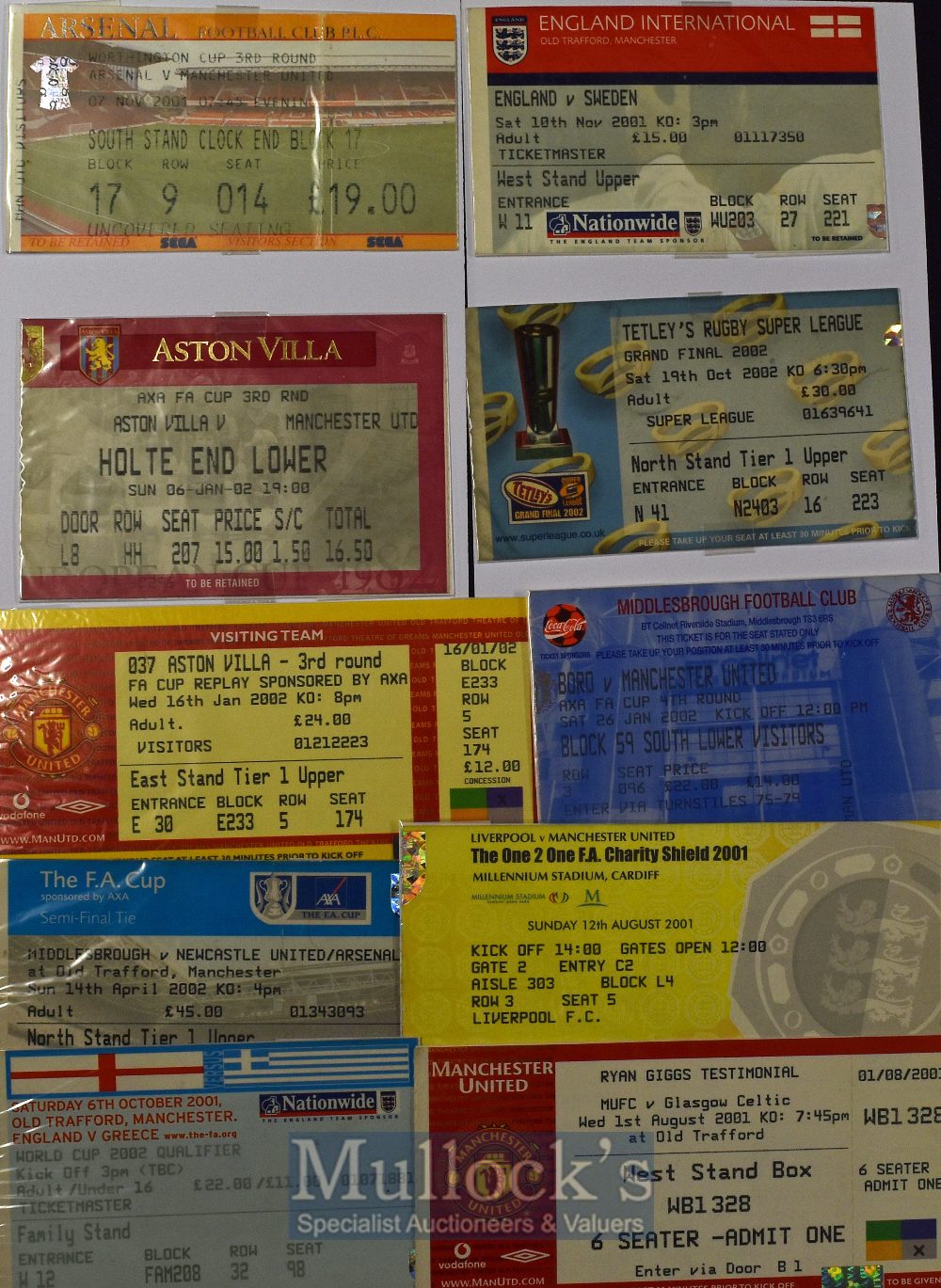 2001/02 Selection of Manchester Utd match tickets to include FA Cup Aston Villa (h),