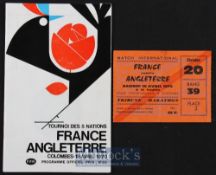 France v England Rugby Programme & Ticket 1970: Colourful and typically attractive magazine-style