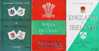 1954 & 1955 Trio of Rugby Programmes (3): England v Ireland 1954, Wales v Ireland 1955 (well worn)