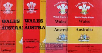 Wales v Australia Rugby Programmes (4): issues at Cardiff from 1966 (Worn, B John & Gerald Davies