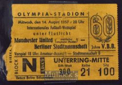 1957/58 Friendly in Germany, Berliner Stadtlf v Manchester Utd football ticket 14 August 1957