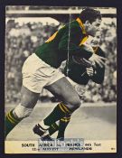 1967 South Africa v France 4th Test Rugby Programme: Partly coloured bold action photo cover for