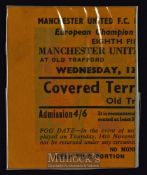 1957/58 Manchester Utd v Dukla Prague European Cup football match ticket. Good.