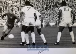 Signed Bobby Charlton ~Cup Kings Series~ Football Print black and white with signature to border