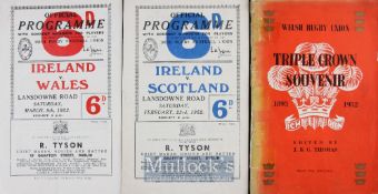 1952 Trio of Rugby Programmes & Brochures (3): Ireland v Scotland and v Wales, both at Dublin in a