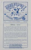 1946/47 Shrewsbury Town v Aston Villa football programme 10 November 1946 Keys Cup 1st leg match