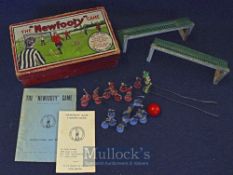 Pre-war ~The New Footy~ table football game; contains cardboard teams, blue shirts, white shorts and