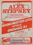 Scarce 1976 Signed Alex Stepney testimonial 4 page football programme Manchester Utd v Showbiz XI 26