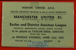 1951/52 Benefit match Eccles & District Amateur League v Manchester Utd football ticket Monday 21