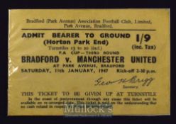 1946/47 FA Cup 3rd round match ticket Bradford Park Avenue v Manchester Utd (Heaton Park event) 11