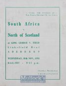 Rare 1951 North of Scotland v South Africa Rugby Programme: Small 4pp issue for this most
