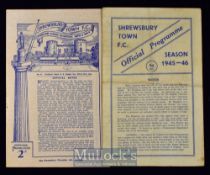 1945/46 Shrewsbury Town v Walsall friendly match programme, 1947/48 Shrewsbury Town v Wellington