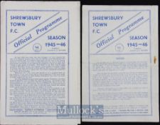 1945/46 Shrewsbury Town v Doncaster Rovers football programme plus v Ransome & Marles home league