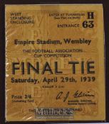 1939 FA Cup final Portsmouth v Wolverhampton Wanderers football match ticket date 29 April