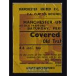 1957/58 Manchester Utd v Sheffield Wednesday FAC 5th round football match ticket. Good.