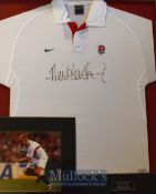 RWC 2003 Signed Neil Back Rugby Training Jersey and Photograph: Mounted, framed and ‘glazed’ in