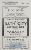 1948/49 Bath City v Torquay Utd 4 September 1948 football programme, 4 pager. Good.