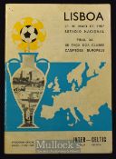 1967 European Cup final football programme Glasgow Celtic v Inter Milan 20 May 1967 National Stadium