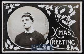 Rugby, early 1900s Xmas Postcard of Welsh Cap: Near mint, postally unused posed picture which