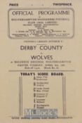 1946/47 Wolverhampton Wanderers v Derby County football programme 8 April 1947, 4 pager. Good.
