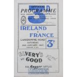 Scarce 1947 Ireland v France Rugby Programme: Jack Kyle and many others’ first caps in this 8-12