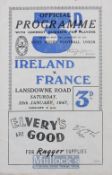 Scarce 1947 Ireland v France Rugby Programme: Jack Kyle and many others’ first caps in this 8-12
