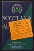 1957-8 Australian Wallabies Tour Rugby Programme: For match v Scotland at Murrayfield, comes