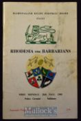 Scarce 1969 Rhodesia v Barbarians Rugby Programme: Attractive cover, good content, lightly marked to