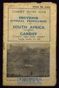 Rare 1931 Cardiff v South Africa Rugby Programme: With obvious signs of wear, use and age, but still