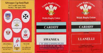 WRU Schweppes Cup Rugby Programmes (3): Finals 1985 and 1987, Cardiff v Llanelli and v Swansea;