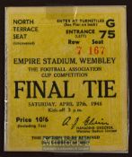 1946 FA Cup final Charlton Athletic v Derby County match ticket. Good.