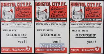 1948/49 Bristol City v Norwich City football programme v Bristol Rovers, v Swindon Town match