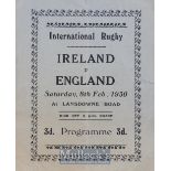 Rare 1930 Ireland v England ‘Pirate’ Rugby Programme: Small 4pp issue with team line ups, pocket