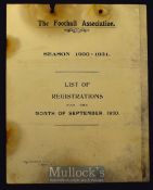 Selection of miscellaneous items to include 1930 FA list of player registrations for September 1930,