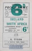 1951 Ireland v South Africa Rugby Programme: 12pp issue for this Lansdowne Road clash won 17-5 by